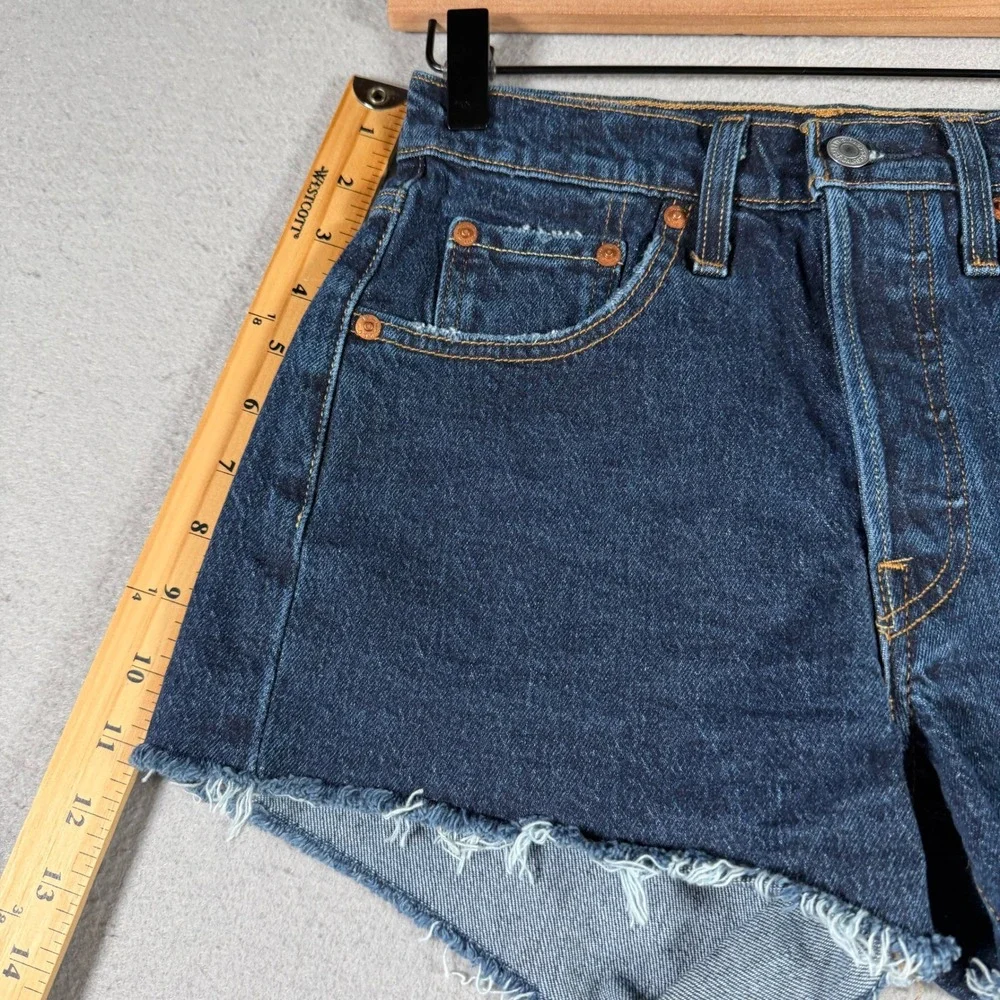 Levis 501 Original‎ High Rise Denim Shorts Dark Indigo Raw Hem W24 56327-0236